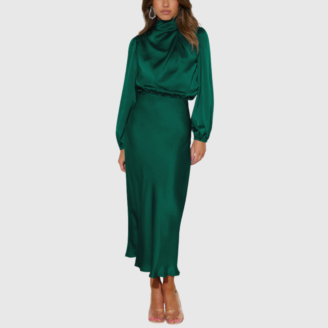 Hailee - Women's Elegant Maxi Dresses Satin High Neck