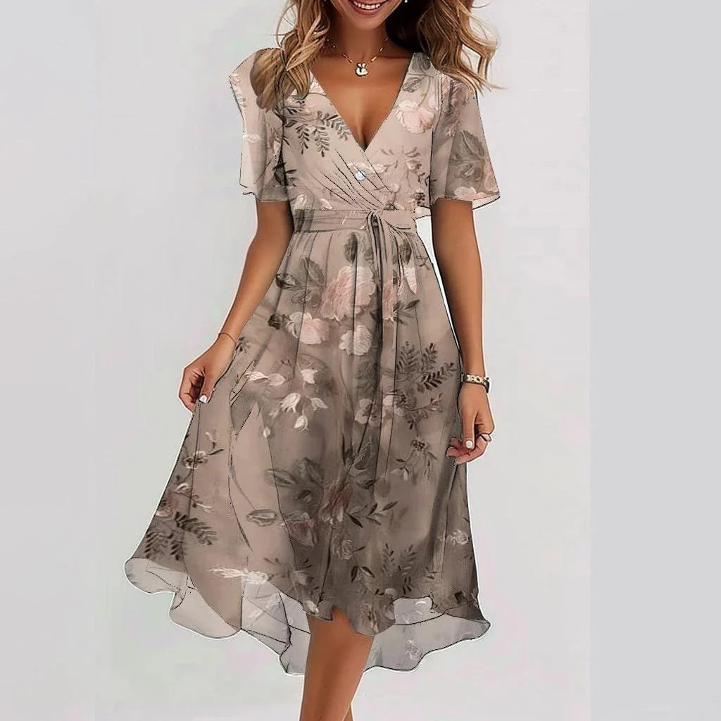 Manuela - Women’s Stylish Floral Wrap Midi Summer Dress