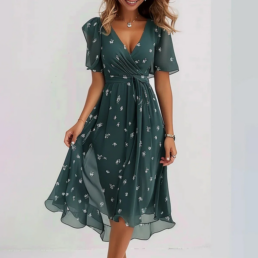 Manuela - Women’s Stylish Floral Wrap Midi Summer Dress