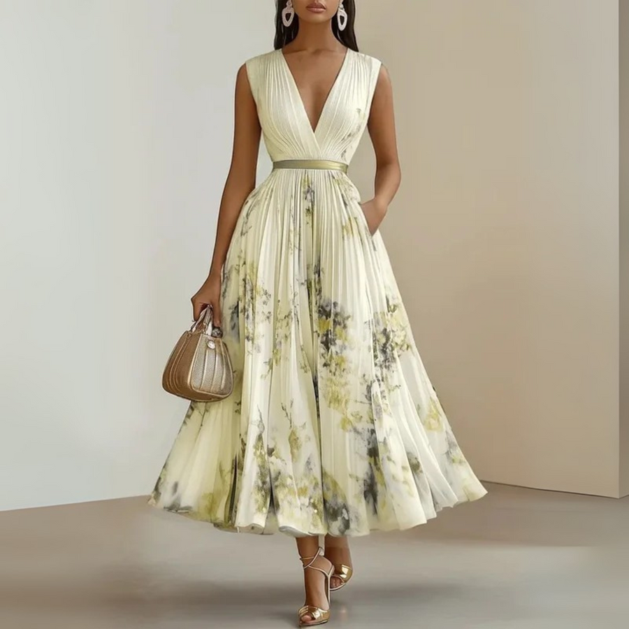 Madelina - Women’s Pleated Elegant Sleeveless Maxi Summer Dress