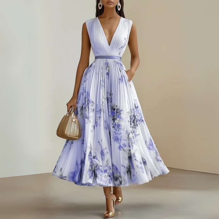 Madelina - Women’s Pleated Elegant Sleeveless Maxi Summer Dress