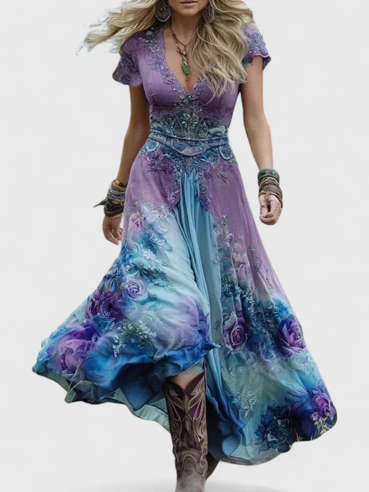 Harleigh - Women’s Floral V-Neck Elegant Maxi Dresses