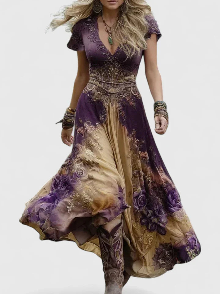 Harleigh - Women’s Floral V-Neck Elegant Maxi Dresses