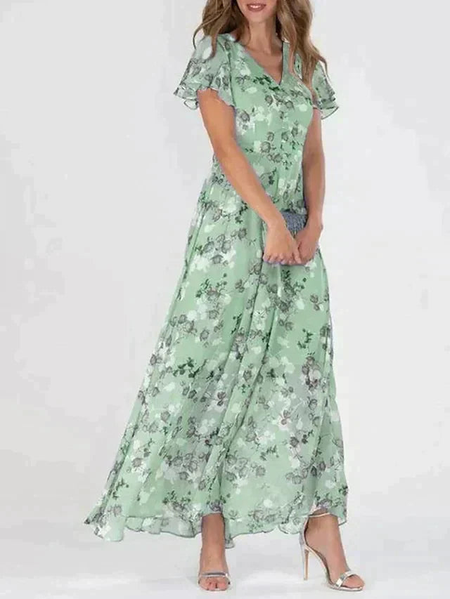 Valentina - Elegant Floral V-Neck Maxi Dress