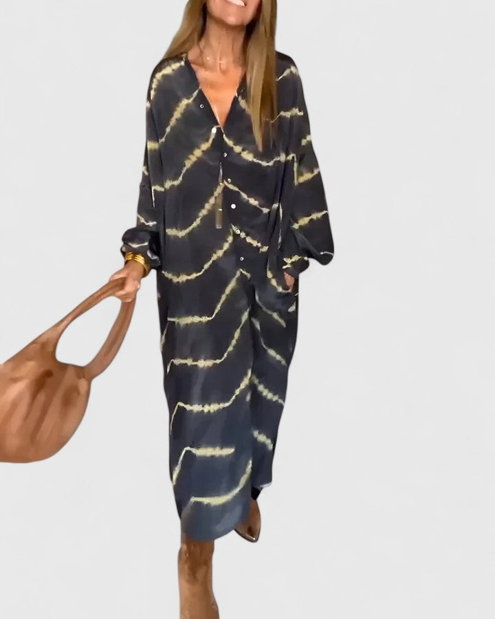 Jenesis - Women’s Warm Boho Dress Striped Maxi