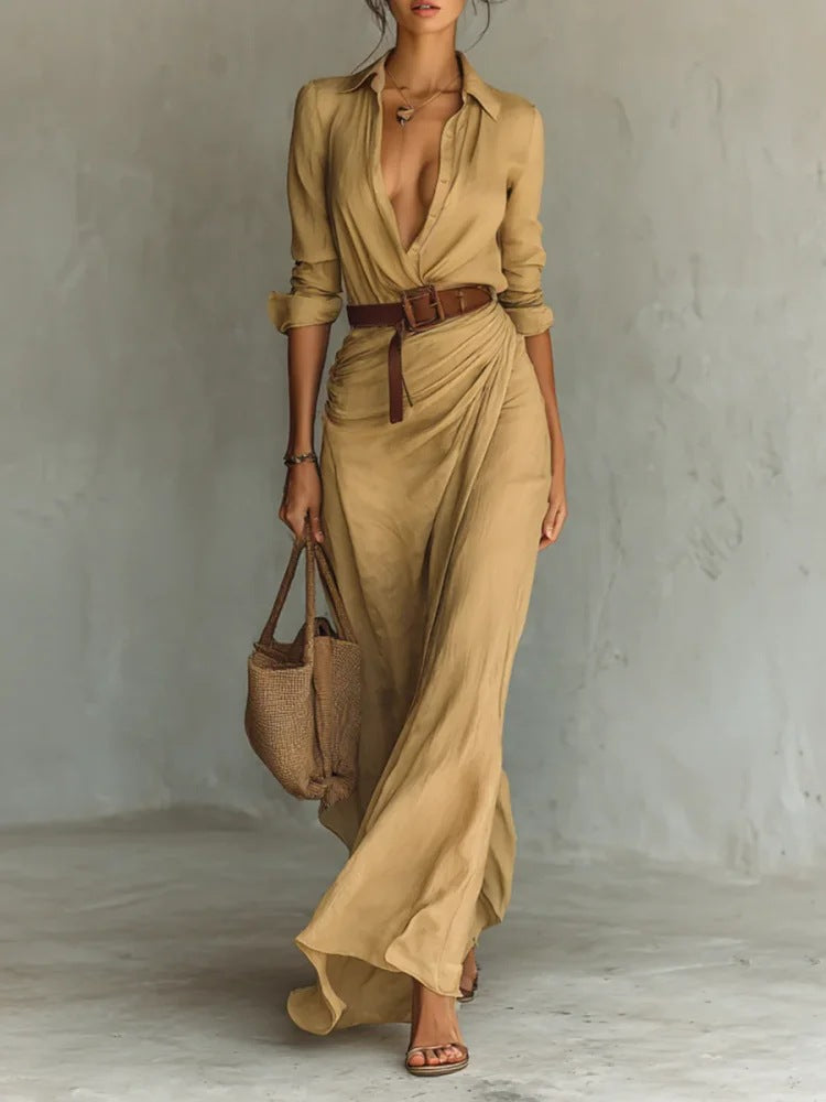 Oakleigh - Stylish Warm Lapel Wrap Maxi Dress