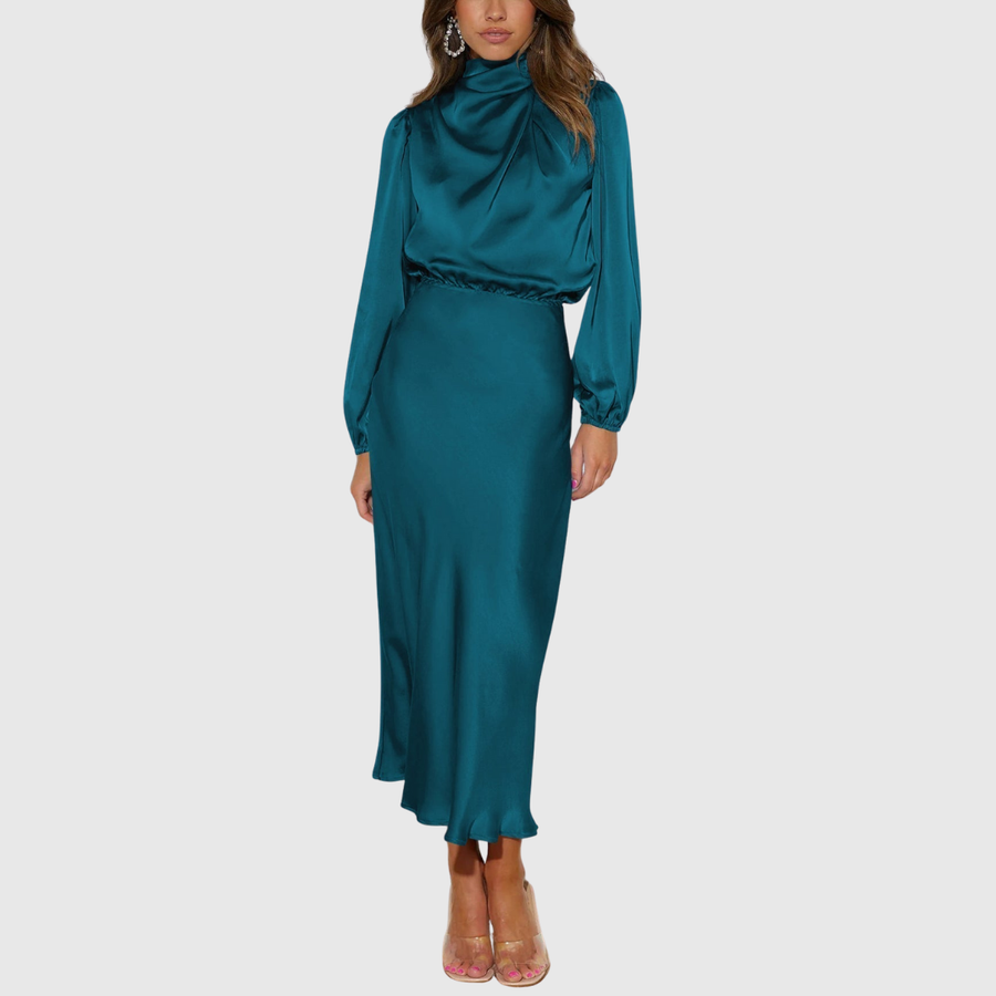 Hailee - Women's Elegant Maxi Dresses Satin High Neck