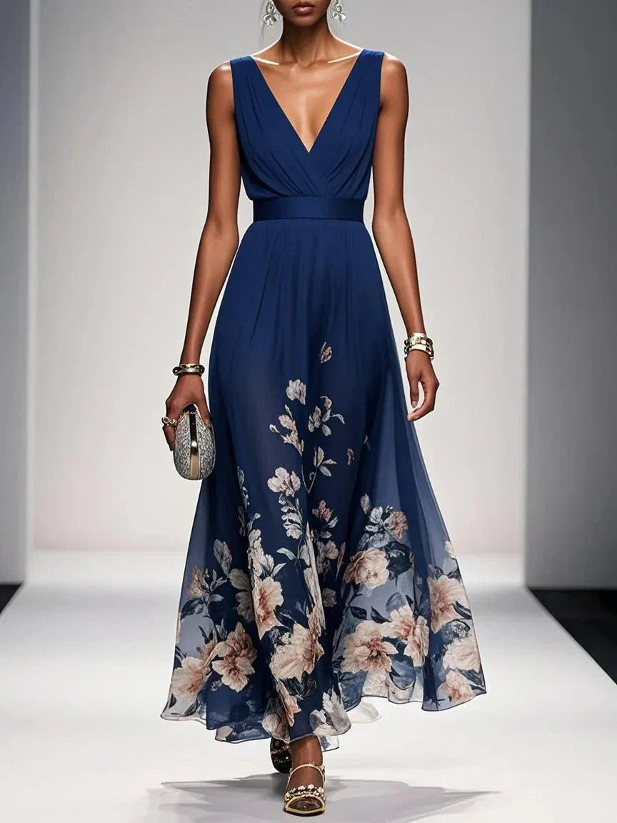 Celina - Elegant Warm V Neck Wrap Floral Dress