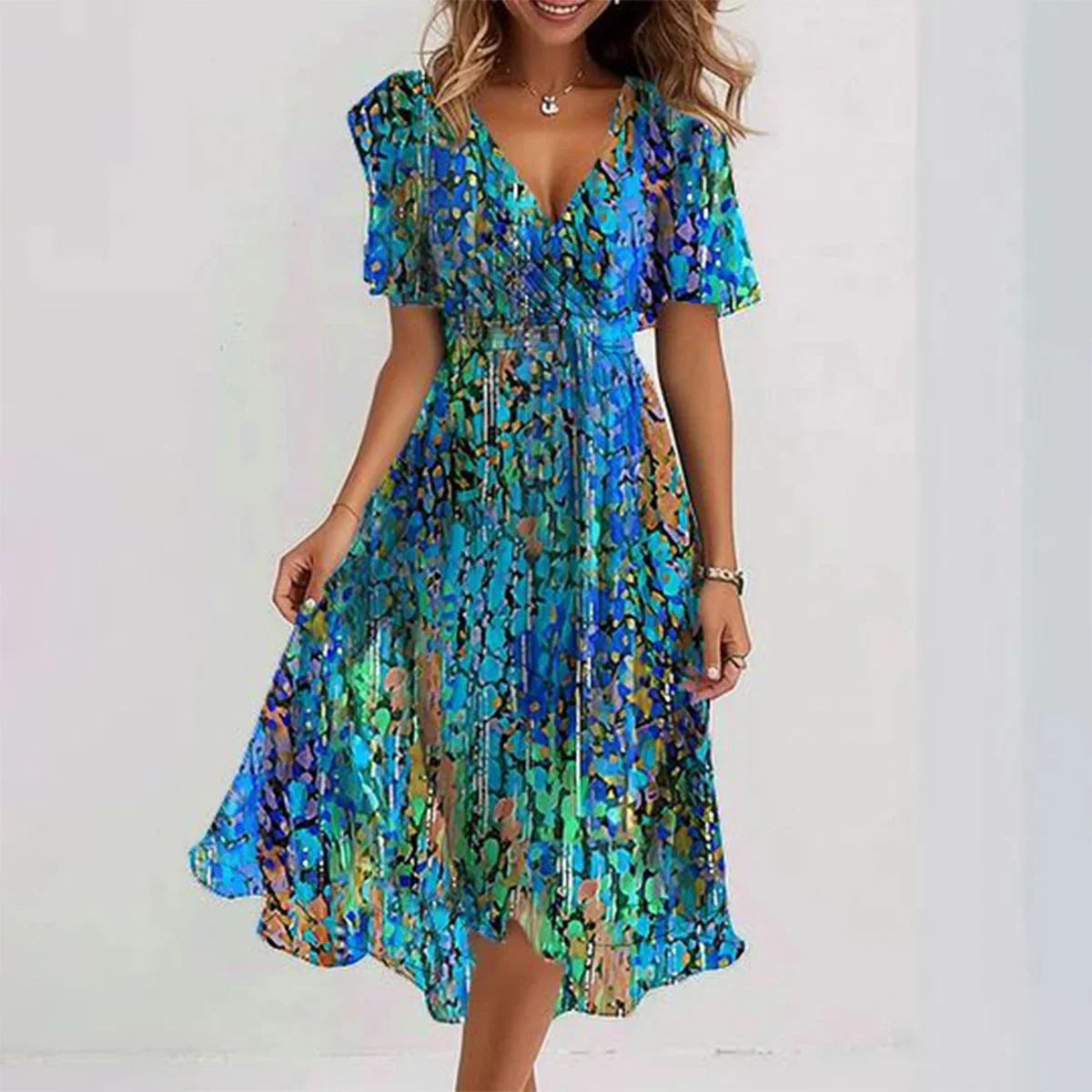 Manuela - Women’s Stylish Floral Wrap Midi Summer Dress