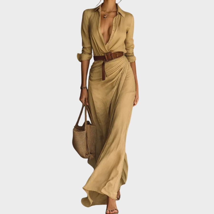 Oakleigh - Stylish Warm Lapel Wrap Maxi Dress