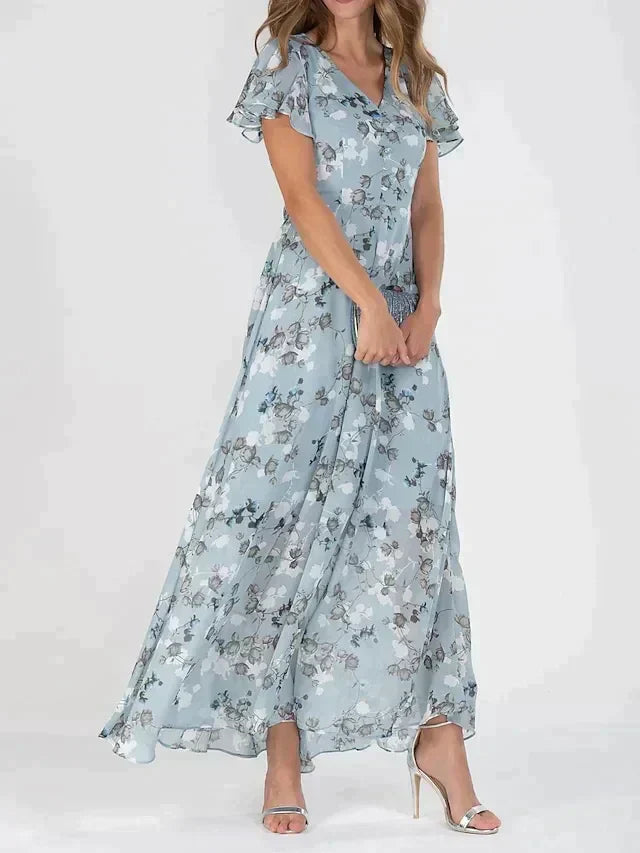 Valentina - Elegant Floral V-Neck Maxi Dress