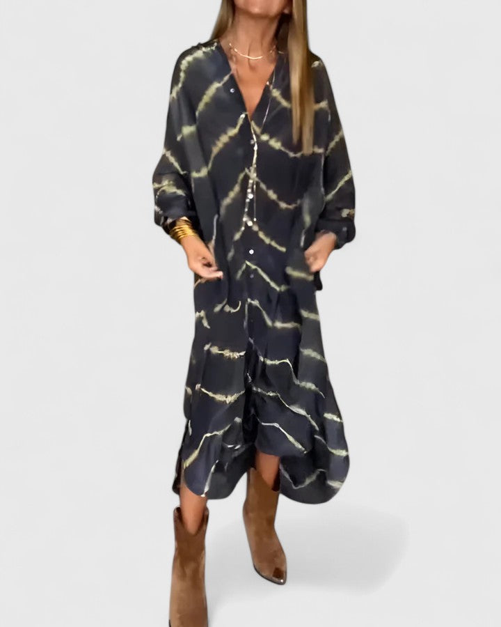 Jenesis - Women’s Warm Boho Dress Striped Maxi
