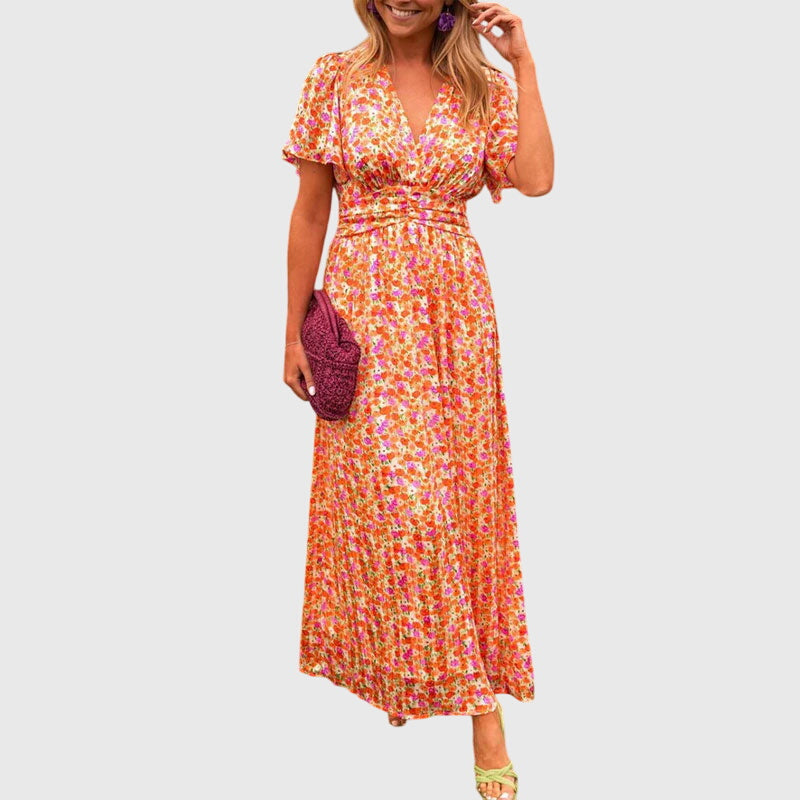 Madisyn - Stylish V Neck Cinched Summer Dress