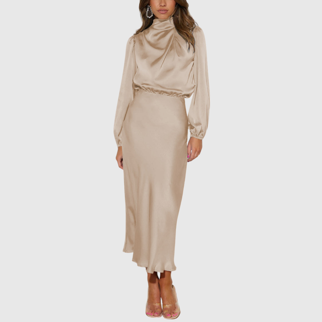 Hailee - Women's Elegant Maxi Dresses Satin High Neck
