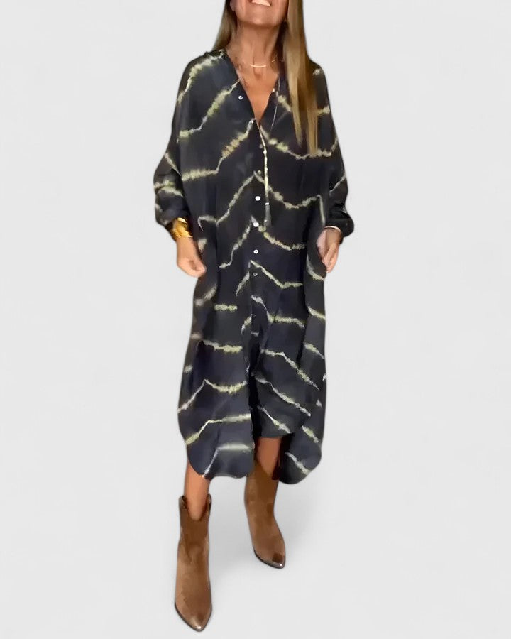 Jenesis - Women’s Warm Boho Dress Striped Maxi
