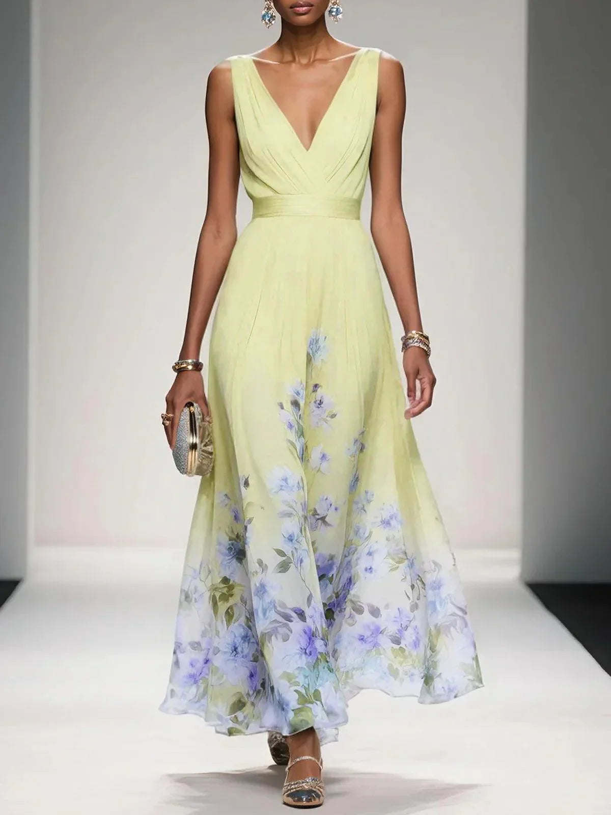 Celina - Elegant Warm V Neck Wrap Floral Dress