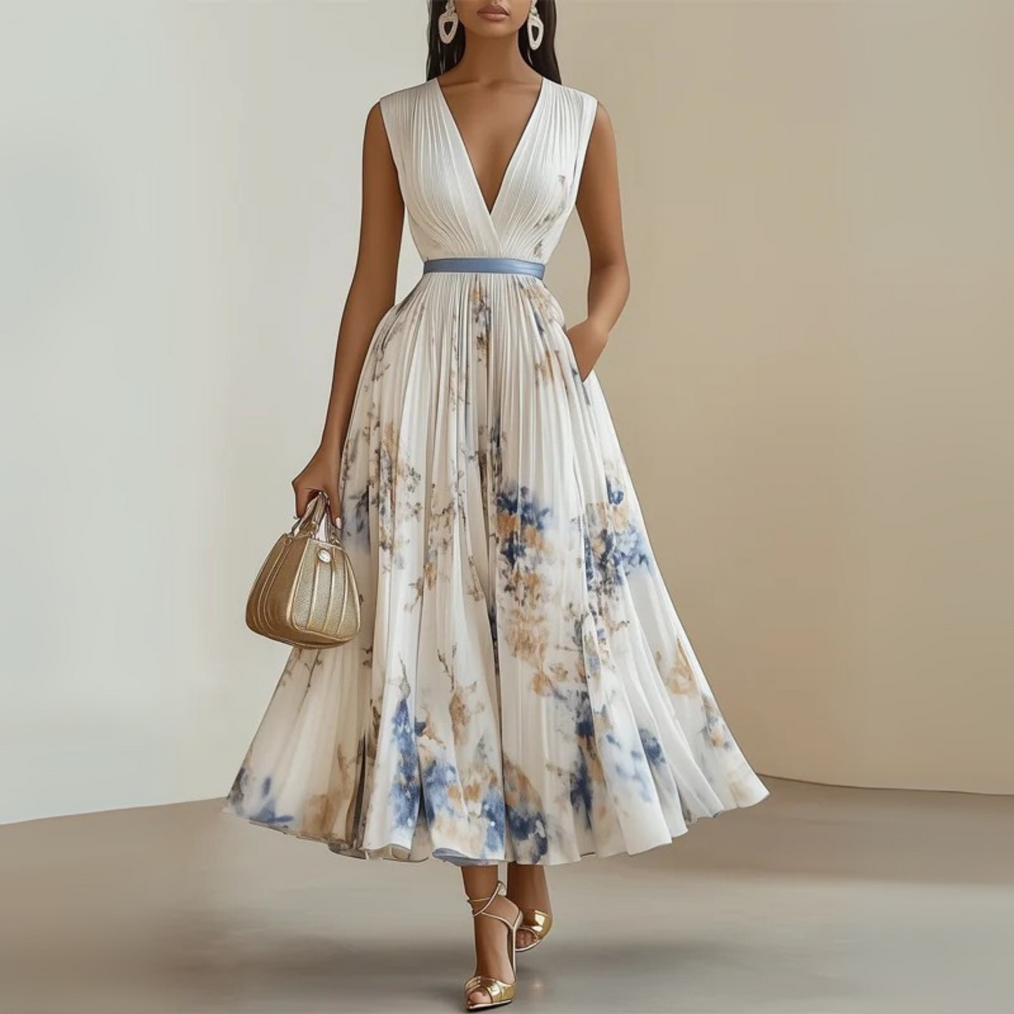 Madelina - Women’s Pleated Elegant Sleeveless Maxi Summer Dress