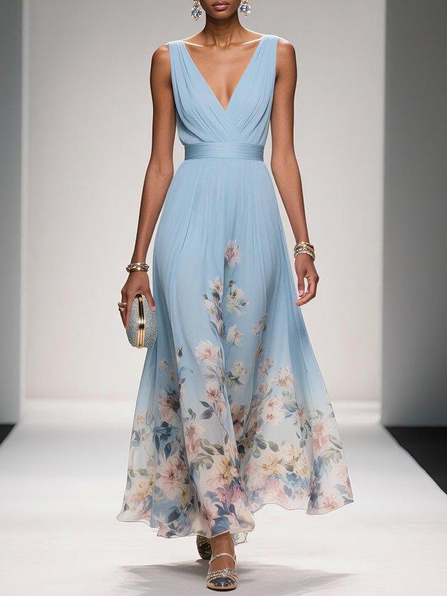 Celina - Elegant Warm V Neck Wrap Floral Dress