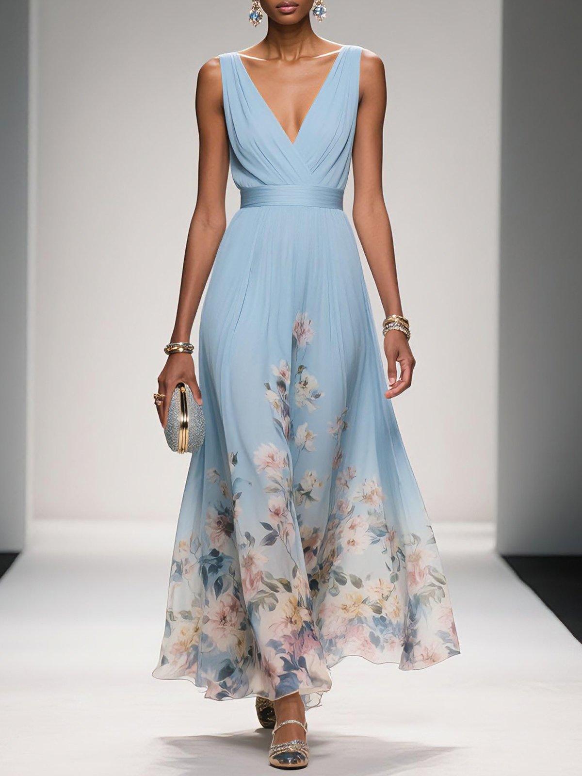 Celina - Elegant Warm V Neck Wrap Floral Dress