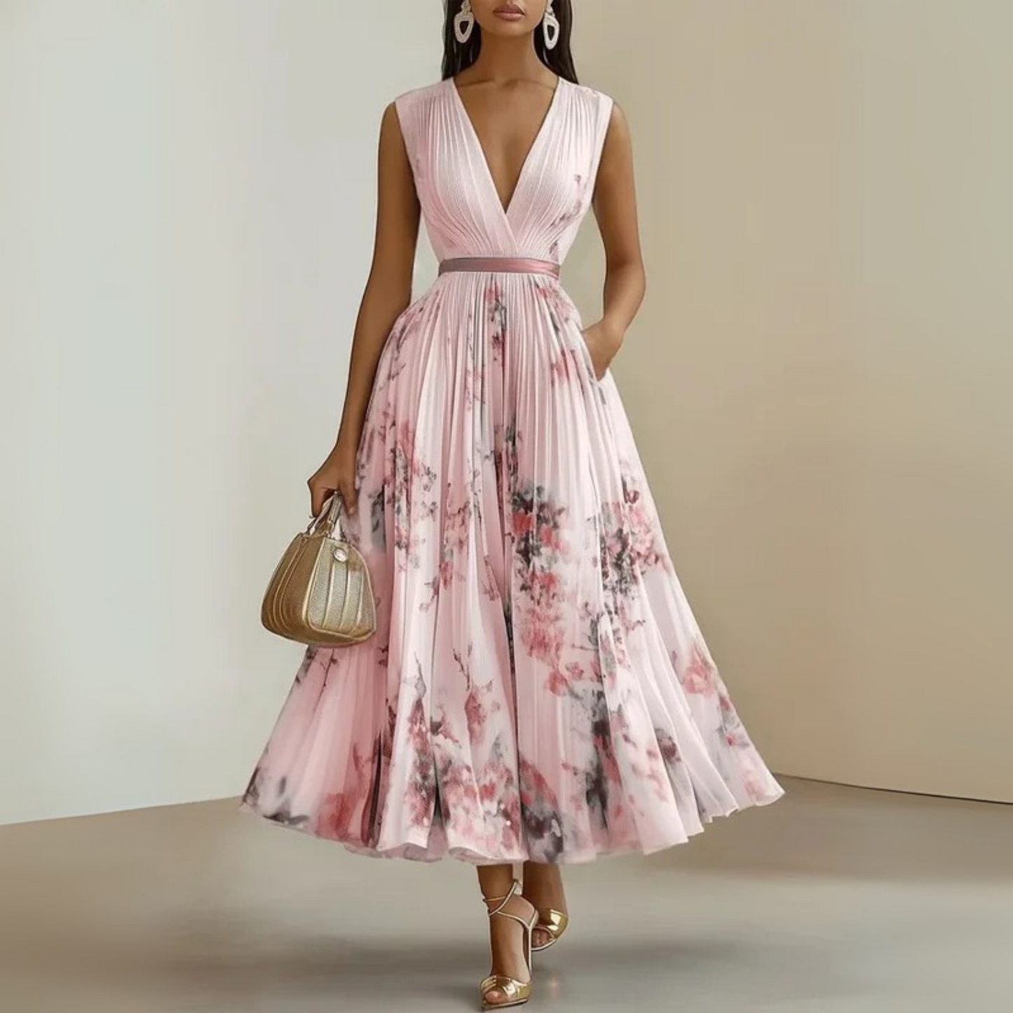 Madelina - Women’s Pleated Elegant Sleeveless Maxi Summer Dress