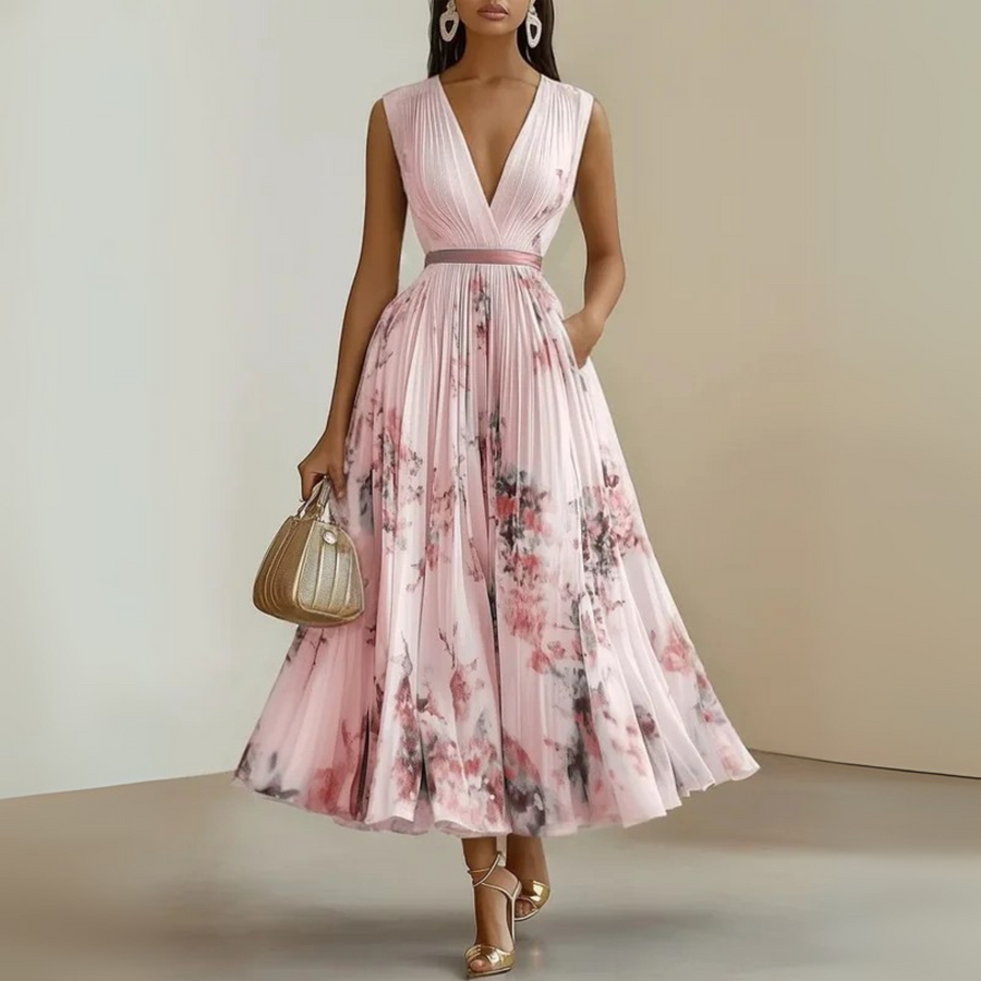 Madelina - Women’s Pleated Elegant Sleeveless Maxi Summer Dress
