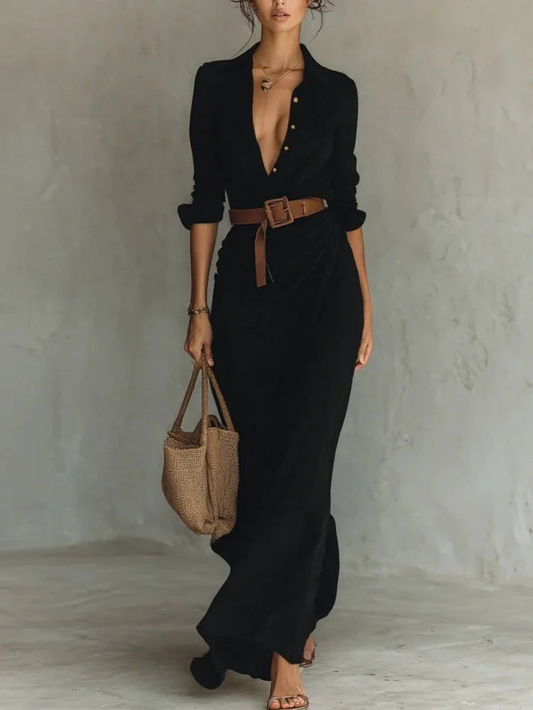 Oakleigh - Stylish Warm Lapel Wrap Maxi Dress