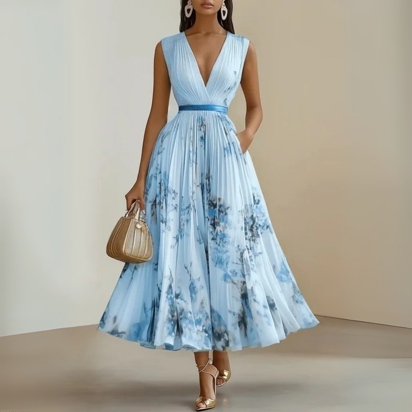 Madelina - Women’s Pleated Elegant Sleeveless Maxi Summer Dress