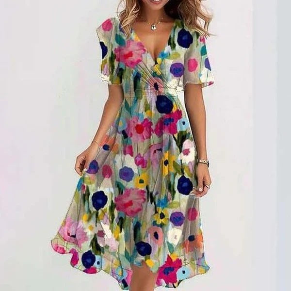 Manuela - Women’s Stylish Floral Wrap Midi Summer Dress
