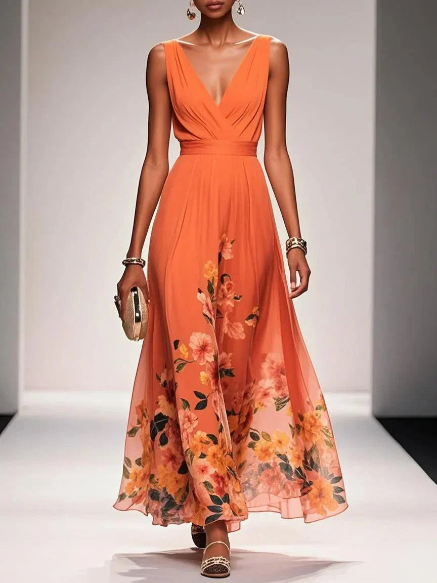 Celina - Elegant Warm V Neck Wrap Floral Dress