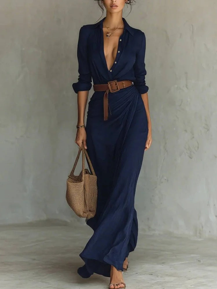 Oakleigh - Stylish Warm Lapel Wrap Maxi Dress