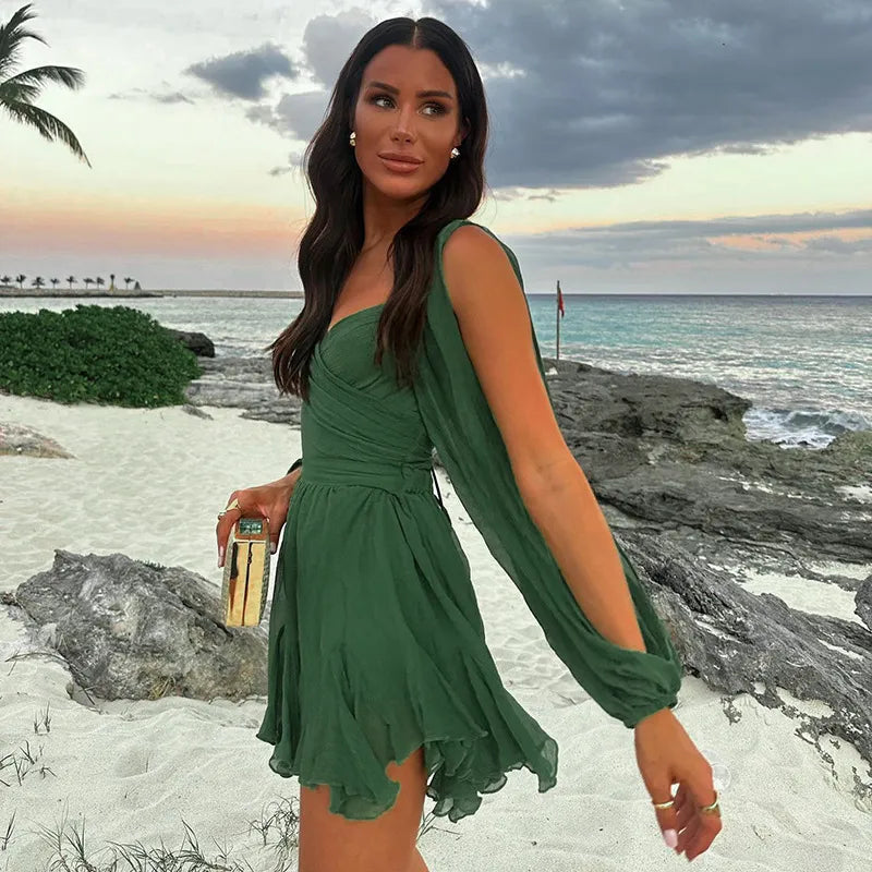 Lennox - Women’s Puff Sleeve V Neck Mini Dress