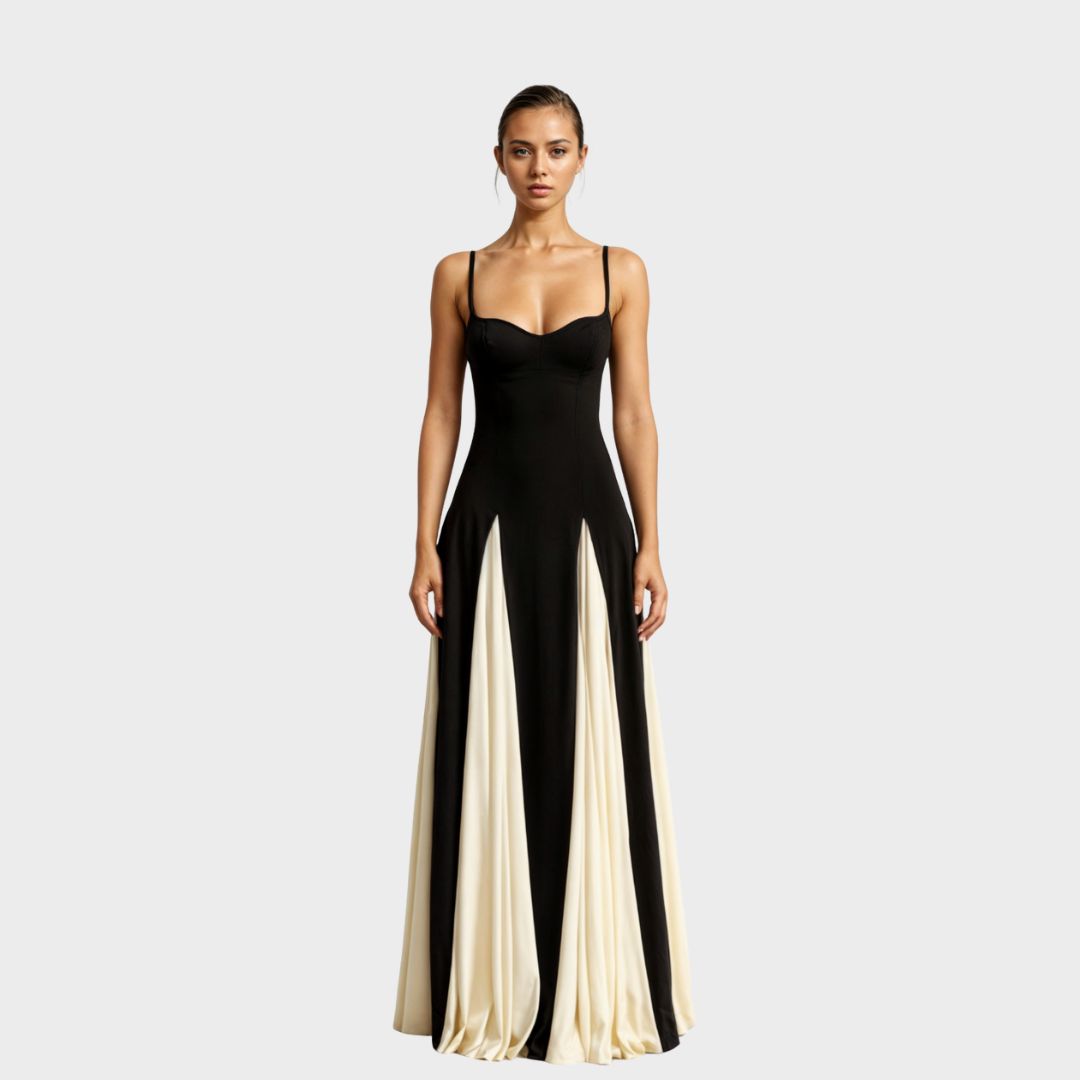 Preslee - Elegant Black White Sweetheart Maxi Dress
