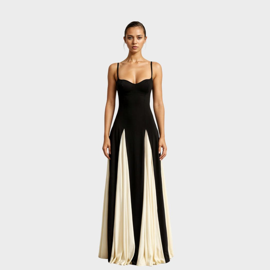 Preslee - Elegant Black White Sweetheart Maxi Dress