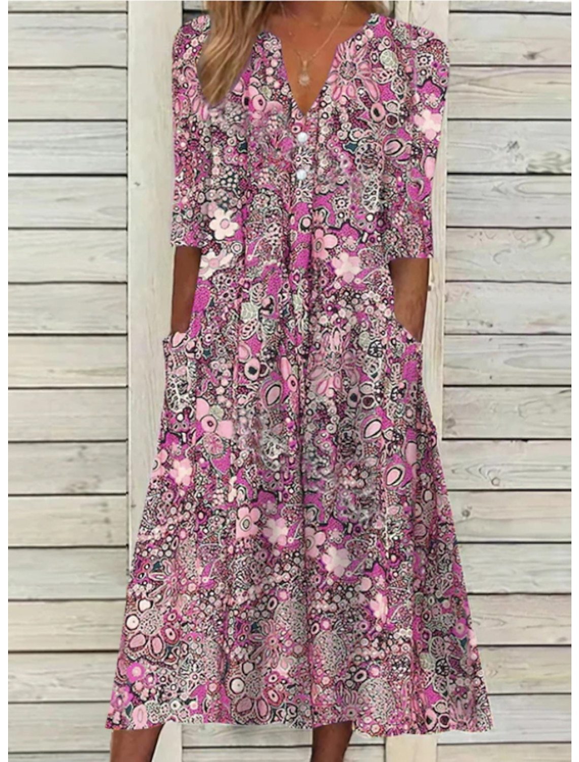 Maelie - Women’s Printed Midi Summer Dress With Pocket