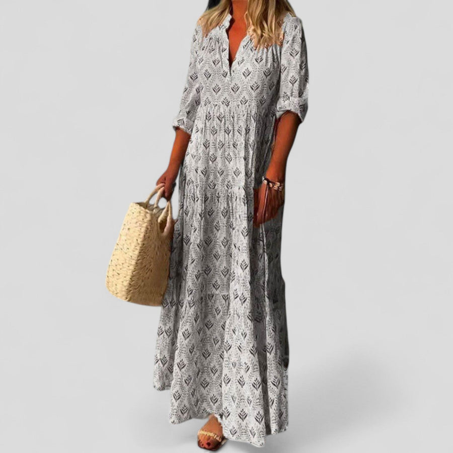 Hadassah - Women’s Maxi Dresses Ethnic Print Roll Up Sleeves