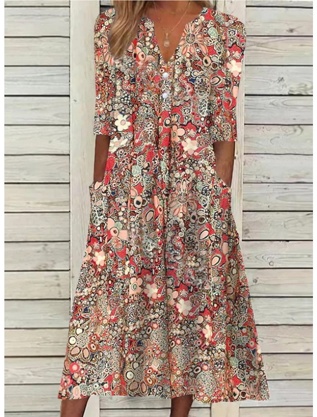 Maelie - Women’s Printed Midi Summer Dress With Pocket