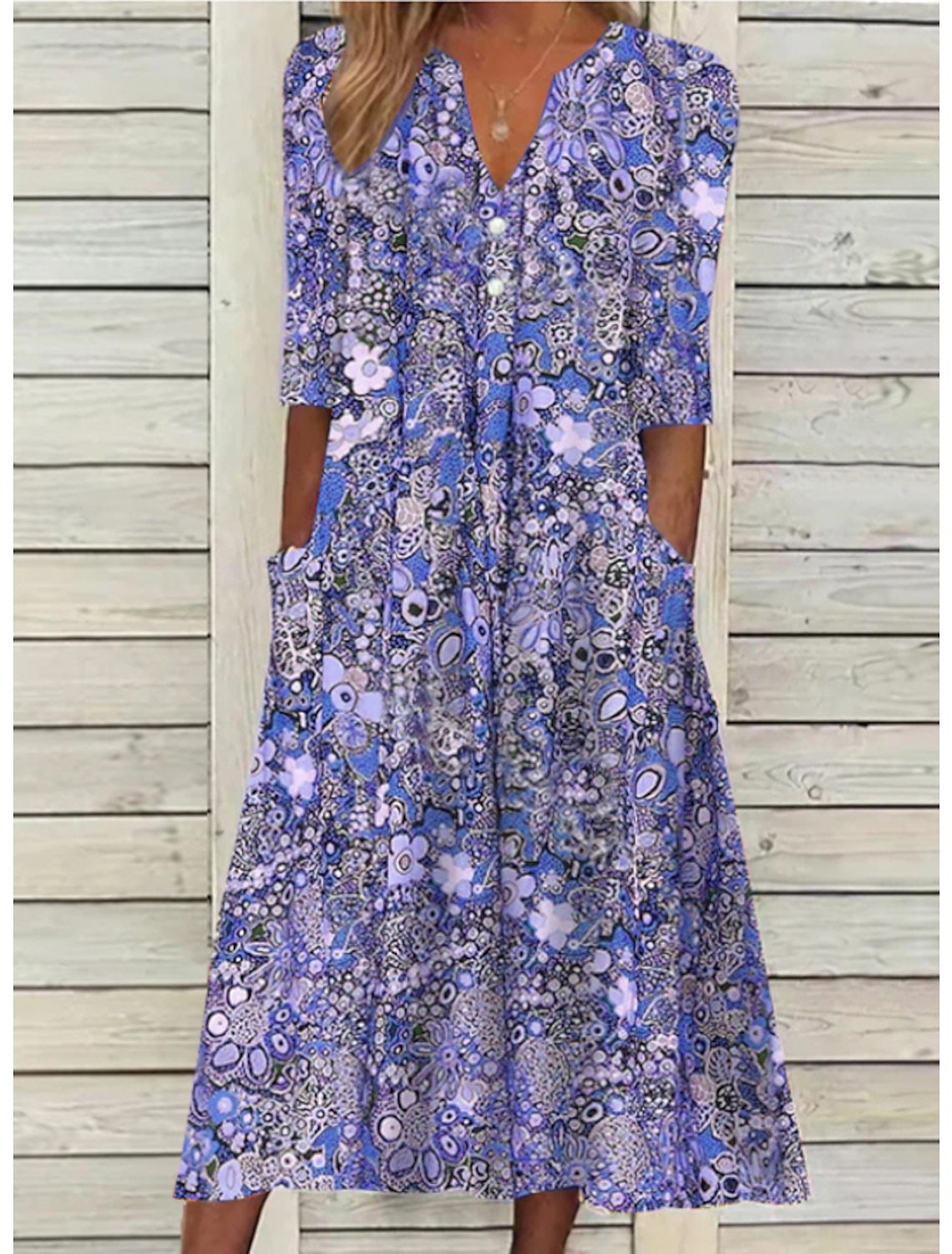 Maelie - Women’s Printed Midi Summer Dress With Pocket