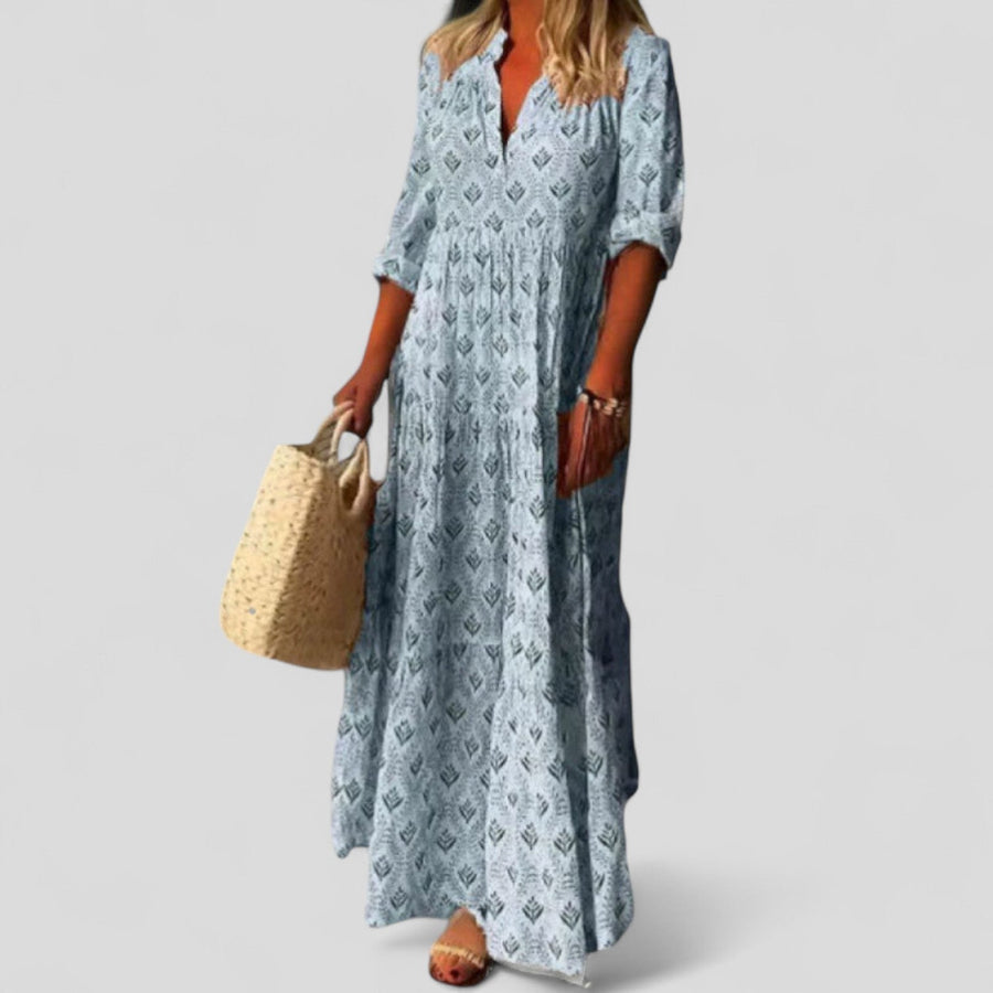 Hadassah - Women’s Maxi Dresses Ethnic Print Roll Up Sleeves