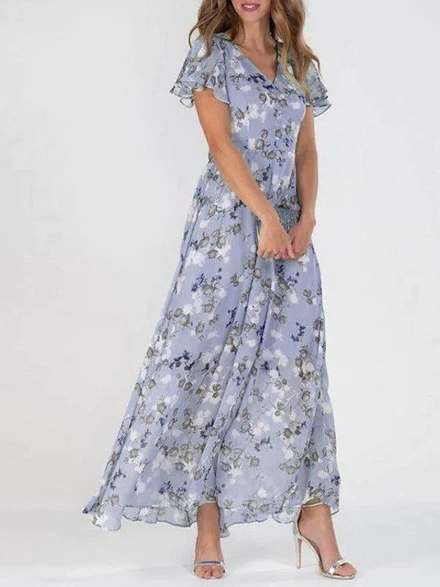 Valentina - Elegant Floral V-Neck Maxi Dress