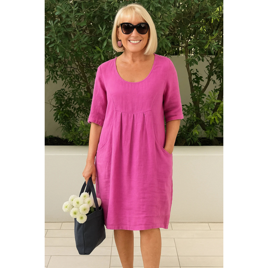 Lula - Women’s Warm Round Neck Pocket Summer Dress