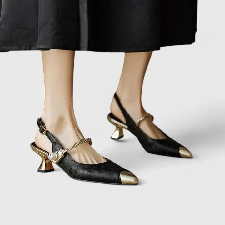 Marin - Women’s Stylish Pearl Strap Kitten Heels