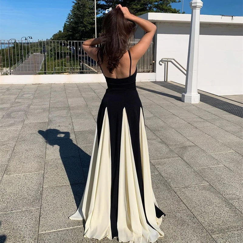 Preslee - Elegant Black White Sweetheart Maxi Dress