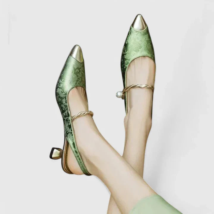 Marin - Women’s Stylish Pearl Strap Kitten Heels