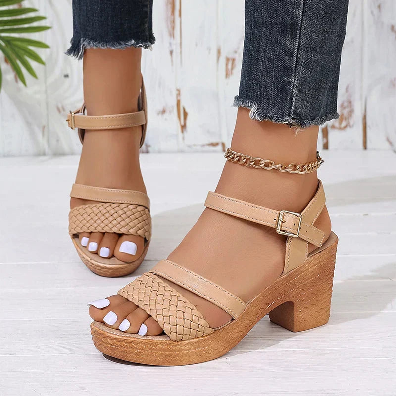 Darian - Women’s Braided Stylish Platform Block Heel Sandals