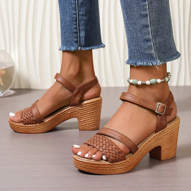 Darian - Women’s Braided Stylish Platform Block Heel Sandals