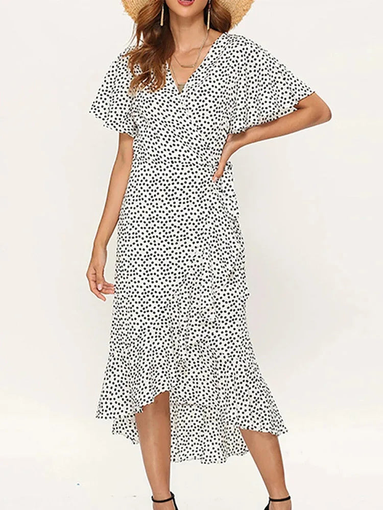 Makena - Women’s Stylish Wrap Ruffle Midi Summer Dress