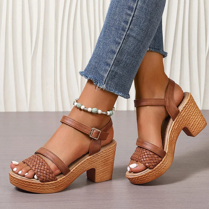 Darian - Women’s Braided Stylish Platform Block Heel Sandals