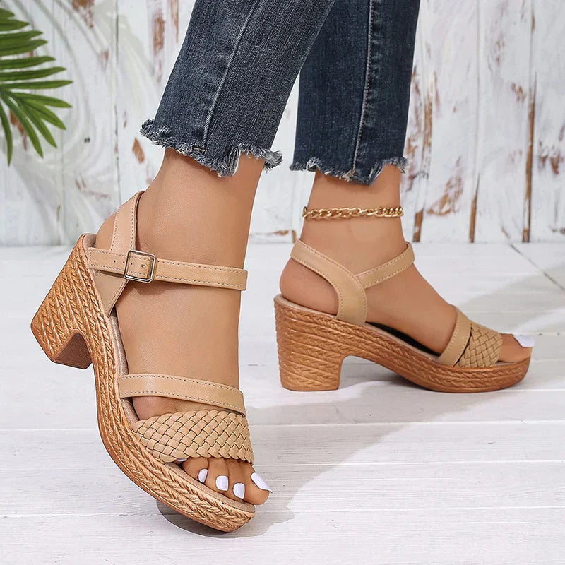 Darian - Women’s Braided Stylish Platform Block Heel Sandals