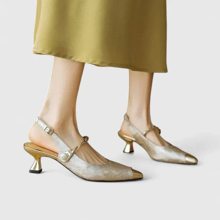 Marin - Women’s Stylish Pearl Strap Kitten Heels