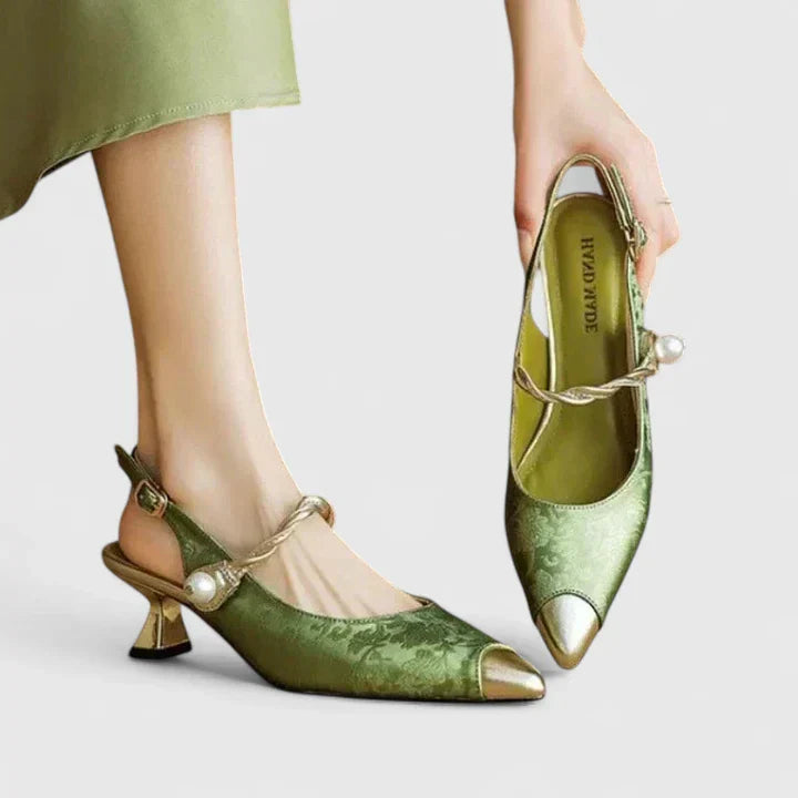 Marin - Women’s Stylish Pearl Strap Kitten Heels
